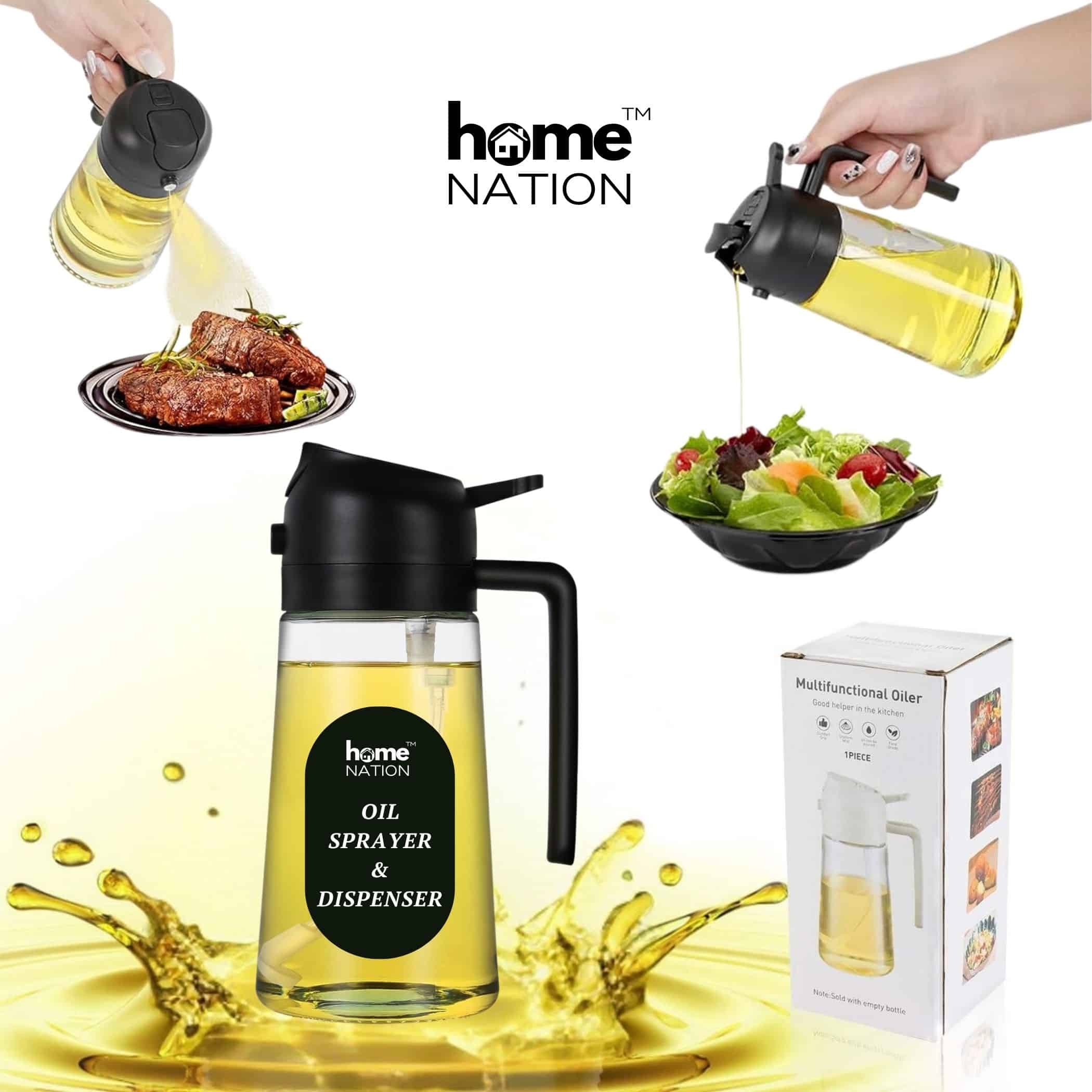 2-in-1 Edible Oil Sprayer & Dispenser (1) 2-in-1 Glass Oil spray bottle & Dispenser