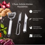 3-in-1 Vegetable & Fruit Peeler Set with Meat Cutter | Multifunctional Razor Sharp Stainless Steel Peeler, Slicer & Julienne Shredder for Kitchen (3pcs Set) - Image 6