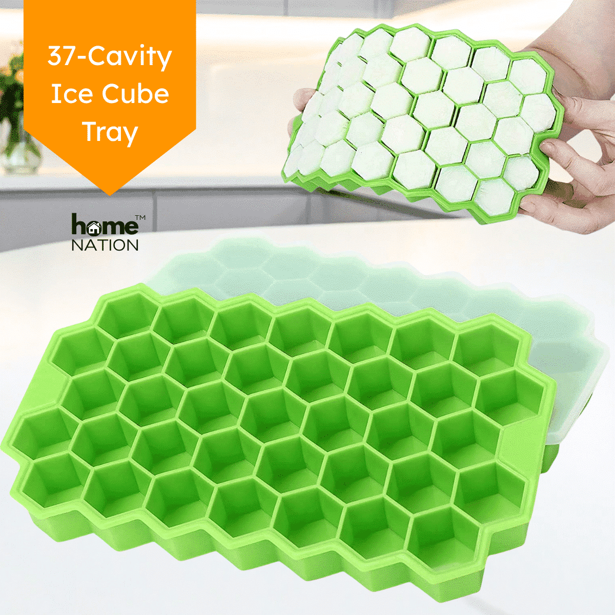 37-Cavity Hexagon Ice Cube Tray (2) Flexible Silicone Honeycomb Ice Cube Tray with Lid | 37 Cavity Flexible Ice Tray for Whiskey, Cocktails & Baby Food - Image 1