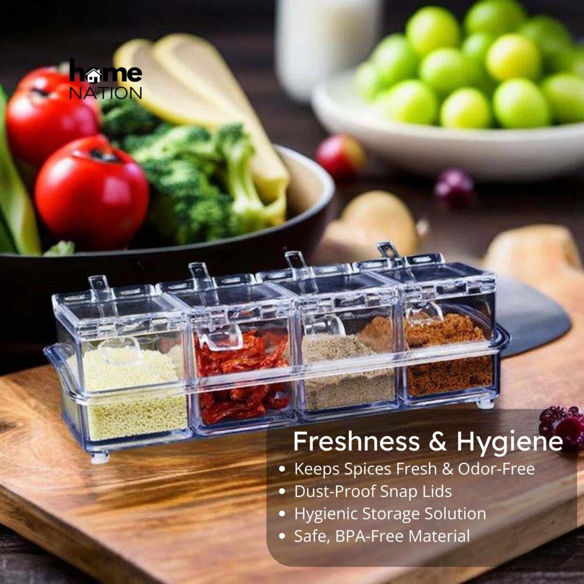 Crystal Clear 4-in-1 Spice Box | Acrylic Masala Containers