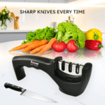 3 Stage Knife Sharpener for Kitchen, Knife & Scissor Sharpener, Manual Professional Kitchen Knife Sharpener Tool with Anti Slip Base, Easy Blade Sharpening Tool for Home - Black - Image 2