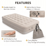Inflatable Air Mattress with Built-in Electric Pump, Single Portable Air Bed, Quick Inflate Blow Up Mattress for Home, Guests, Camping & Travel - Image 4