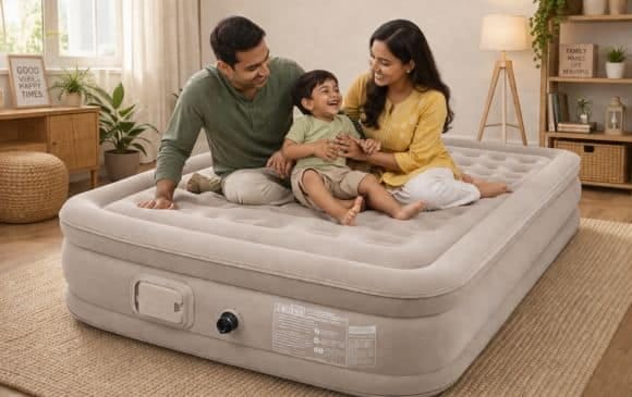 Cozy family fun on an air mattress
