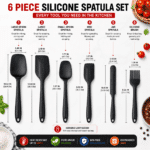 Home Nation Silicone Spatula Set 6 PCS, Heat Resistant Food Grade Silicone Kitchen Tools, Non Stick Rubber Spatula Set for Baking, Cooking, Mixing & Scraping, BPA Free, Black - Image 7