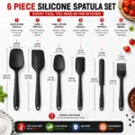 Home Nation Silicone Spatula Set 6 PCS, Heat Resistant Food Grade Silicone Kitchen Tools, Non Stick Rubber Spatula Set for Baking, Cooking, Mixing & Scraping, BPA Free, Black - Image 7