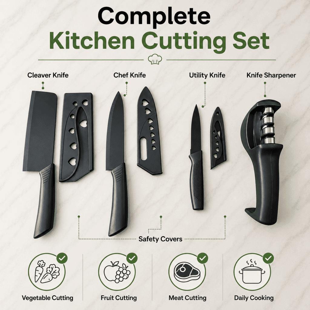 complete kitchen knife set with sharpener