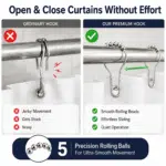 Stainless Steel Shower Curtain Hooks Rings with Smooth Glide Rolling Balls, Rust Resistant Heavy Duty Metal Curtain Hooks for Bathroom Curtain Rods, Pack of 12 - Image 7