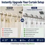 Stainless Steel Shower Curtain Hooks Rings with Smooth Glide Rolling Balls, Rust Resistant Heavy Duty Metal Curtain Hooks for Bathroom Curtain Rods, Pack of 12 - Image 2