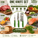 Printed Kitchen Knife Set 3 Pieces, Stainless Steel Kitchen Knives with Non-Slip Handle, Sharp Rust Resistant Multipurpose Knife Set for Home Kitchen - Image 2