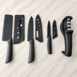 kitchen knife set with knife sharpener black