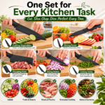 Home Nation™ Kitchen Knife Set with Knife Sharpener, 3 Stainless Steel Chef Knives with Safety Covers for Vegetable, Fruit & Meat Cutting - Image 3