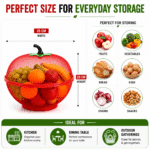 Apple Shape Fruit Basket with Cover – Mesh Fruit Storage Basket for Kitchen & Dining Table, Decorative Iron Fruit Organizer with Protective Net Cover for Fruits & Vegetables, Red - Image 4