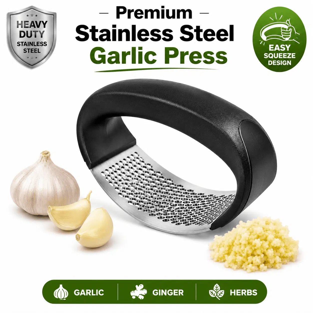 Premium stainless steel garlic press