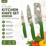 Printed kitchen knife set dark green