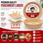 Home Nation™ Air Fryer Paper Liners 100 PCS (8 Inch Round) – Disposable Parchment Paper Liners, Non-Stick, Oil Proof, Greaseproof & Heat Resistant Baking Sheets for Air Fryer Basket, Oven & Microwave - Image 5