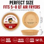 Home Nation™ Air Fryer Paper Liners 100 PCS (8 Inch Round) – Disposable Parchment Paper Liners, Non-Stick, Oil Proof, Greaseproof & Heat Resistant Baking Sheets for Air Fryer Basket, Oven & Microwave - Image 4