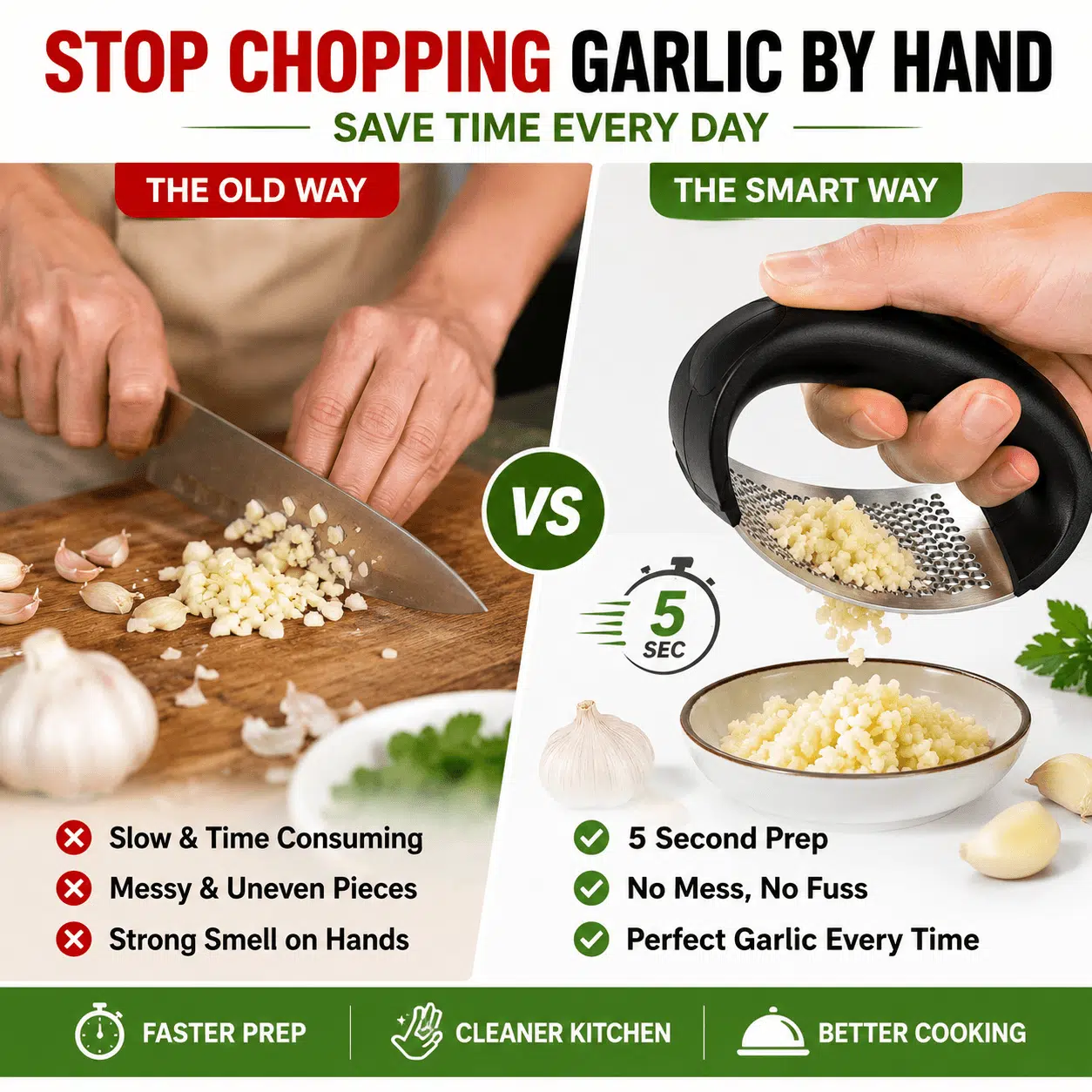 Home Nation Stainless Steel Garlic Press Crusher – Heavy Duty Garlic Ginger Mincer Tool with Ergonomic Easy Grip Handle, Rust Resistant Manual Garlic Crusher for Kitchen - Image 4