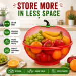 Apple Shape Fruit Basket with Cover – Mesh Fruit Storage Basket for Kitchen & Dining Table, Decorative Iron Fruit Organizer with Protective Net Cover for Fruits & Vegetables, Red - Image 2