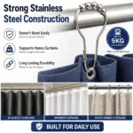 Stainless Steel Shower Curtain Hooks Rings with Smooth Glide Rolling Balls, Rust Resistant Heavy Duty Metal Curtain Hooks for Bathroom Curtain Rods, Pack of 12 - Image 4