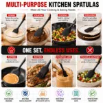 Home Nation Silicone Spatula Set 6 PCS, Heat Resistant Food Grade Silicone Kitchen Tools, Non Stick Rubber Spatula Set for Baking, Cooking, Mixing & Scraping, BPA Free, Black - Image 2