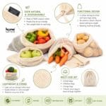 Organic Cotton Mesh Vegetable Bags Set of 13, Reusable Produce Bags for Fruits & Vegetables, Breathable Drawstring Grocery Storage Bags, Washable Eco Friendly Cotton Mesh Shopping Bags - Image 7