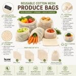 Organic Cotton Mesh Vegetable Bags Set of 13, Reusable Produce Bags for Fruits & Vegetables, Breathable Drawstring Grocery Storage Bags, Washable Eco Friendly Cotton Mesh Shopping Bags - Image 6